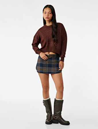 Uzun Kollu Bisiklet Yaka Asimetrik Kesim Triko Kazak