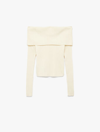 Uzun Kollu Slim Fit Omzu Açık Fitilli Triko Kazak