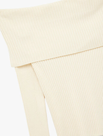 Uzun Kollu Slim Fit Omzu Açık Fitilli Triko Kazak