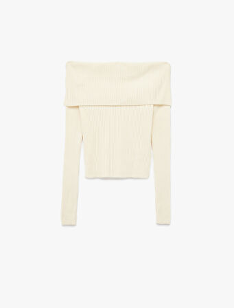 Uzun Kollu Slim Fit Omzu Açık Fitilli Triko Kazak