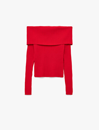 Uzun Kollu Slim Fit Omzu Açık Fitilli Triko Kazak