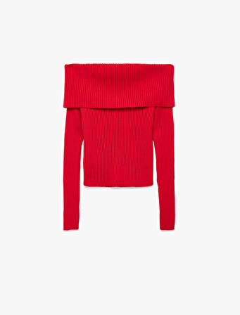 Uzun Kollu Slim Fit Omzu Açık Fitilli Triko Kazak