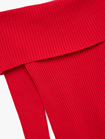 Uzun Kollu Slim Fit Omzu Açık Fitilli Triko Kazak