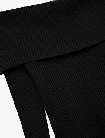 Uzun Kollu Slim Fit Omzu Açık Fitilli Triko Kazak