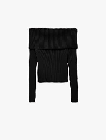 Uzun Kollu Slim Fit Omzu Açık Fitilli Triko Kazak