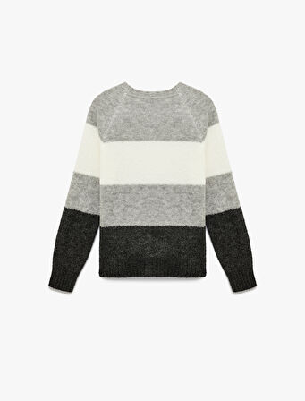 Uzun Kollu Bisiklet Yaka Renk Bloklu Triko Kazak