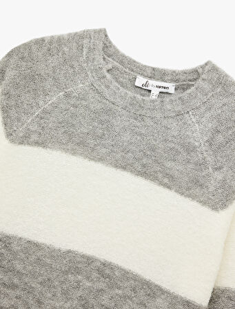 Uzun Kollu Bisiklet Yaka Renk Bloklu Triko Kazak