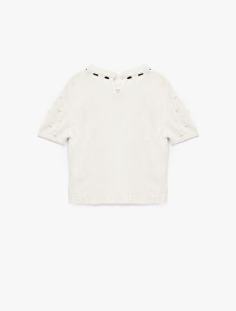 İnci Detaylı Fiyonklu Kısa Kollu Bisiklet Yaka Triko Kazak