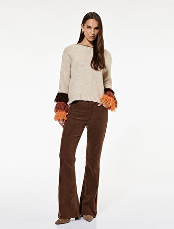 Çok Renkli Püsküllü Uzun Kollu Bisiklet Yaka Triko Kazak