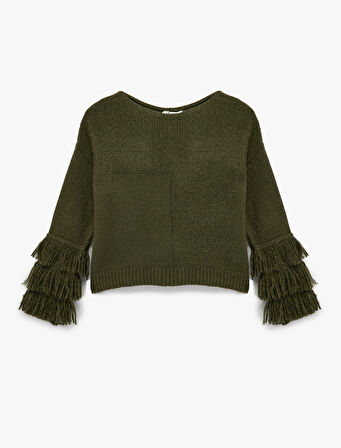 Çok Renkli Püsküllü Uzun Kollu Bisiklet Yaka Triko Kazak