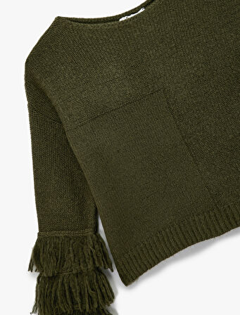 Çok Renkli Püsküllü Uzun Kollu Bisiklet Yaka Triko Kazak