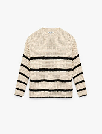 Şerit Desenli Bisiklet Yaka Uzun Kollu Triko Kazak