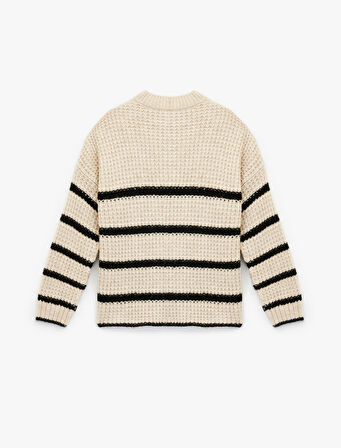 Şerit Desenli Bisiklet Yaka Uzun Kollu Triko Kazak