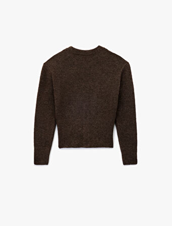 Uzun Kollu Bisiklet Yaka Fermuar Detaylı Triko Kazak