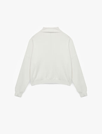 Uzun Kollu Dik Yaka Viskon Karışımlı Yarım Fermuarlı Triko Kazak