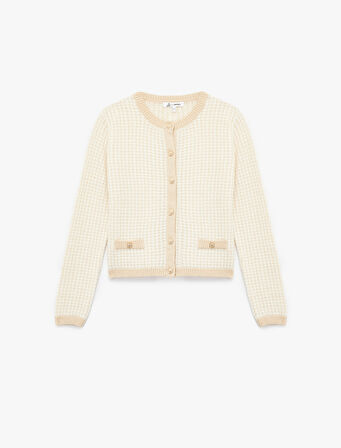 Düğmeli Cep Detaylı Minimal Desenli Uzun Kollu Bisiklet Yaka Triko Hırka