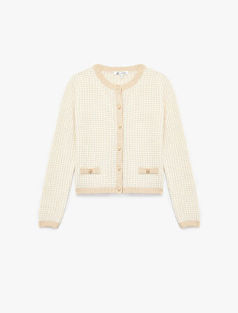 Düğmeli Cep Detaylı Minimal Desenli Uzun Kollu Bisiklet Yaka Triko Hırka