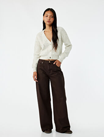 Simli Düğmeli Uzun Kollu V Yaka Triko Hırka