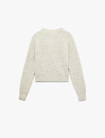 Simli Düğmeli Uzun Kollu V Yaka Triko Hırka