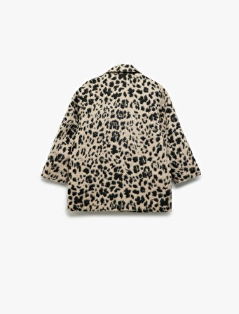 Leopar Desenli Kapaklı Cepli Uzun Kollu Bisiklet Yaka Kaban