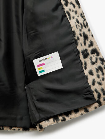 Leopar Desenli Kapaklı Cepli Uzun Kollu Bisiklet Yaka Kaban