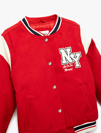 Uzun Kollu Aplike Detaylı Oversize Bomber Okul Ceketi