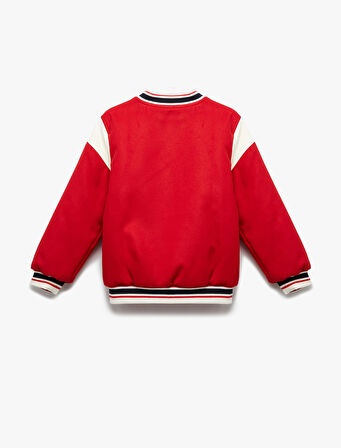 Uzun Kollu Aplike Detaylı Oversize Bomber Okul Ceketi