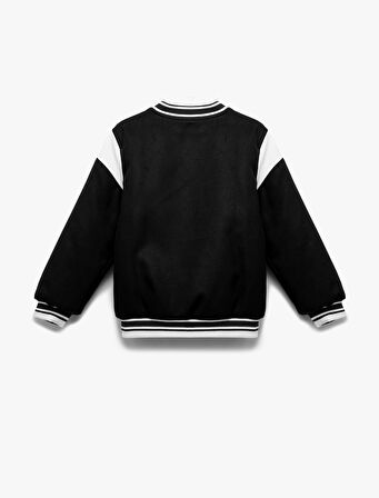 Uzun Kollu Aplike Detaylı Oversize Bomber Okul Ceketi