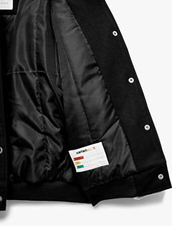 Uzun Kollu Aplike Detaylı Oversize Bomber Okul Ceketi