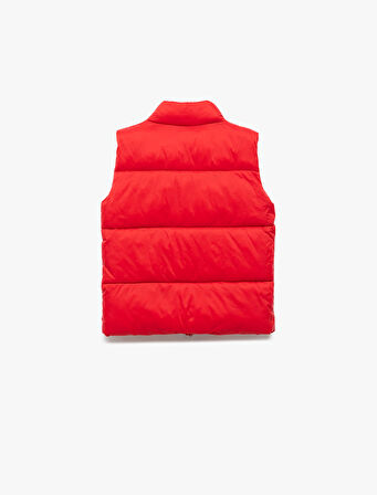 Dik Yaka Cep Detaylı Bol Kalıp Fermuarlı Kolsuz Şişme Yelek