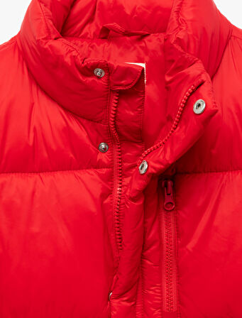 Dik Yaka Cep Detaylı Bol Kalıp Fermuarlı Kolsuz Şişme Yelek