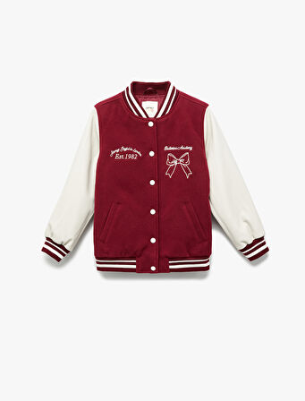 Kurdele İşlemeli Uzun Kollu Bomber Kolej Ceket