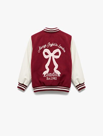 Kurdele İşlemeli Uzun Kollu Bomber Kolej Ceket