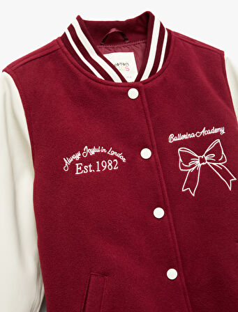 Kurdele İşlemeli Uzun Kollu Bomber Kolej Ceket