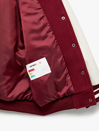 Kurdele İşlemeli Uzun Kollu Bomber Kolej Ceket