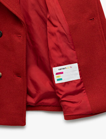 Kruvaze Yaka Düğmeli Uzun Kollu Kaşe Ceket