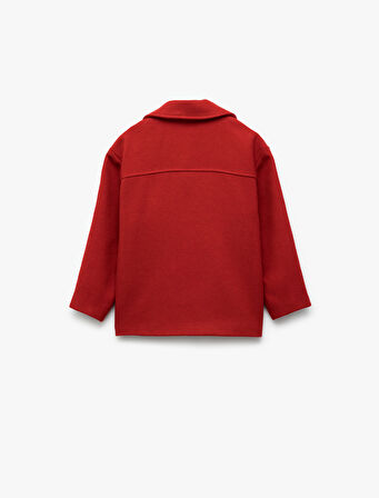 Kruvaze Yaka Düğmeli Uzun Kollu Kaşe Ceket