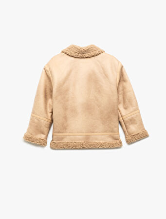 Uzun Kollu Peluş Astarlı Gömlek Yaka Ceket