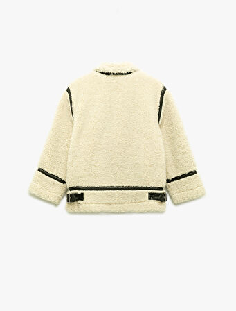 Uzun Kollu Gömlek Yaka Cepli Peluş Ceket