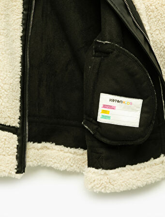 Uzun Kollu Gömlek Yaka Cepli Peluş Ceket