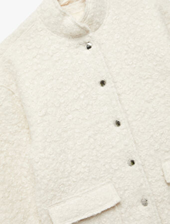 Dik Yaka Uzun Kollu Kapaklı Cepli Bürümcük Ceket