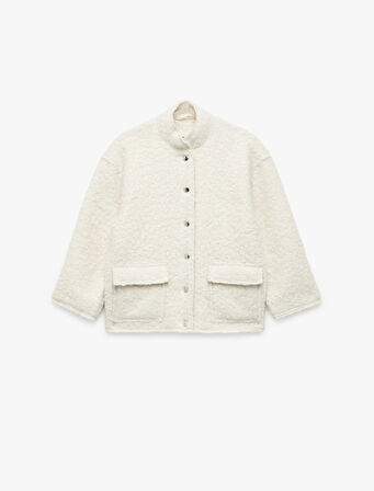 Dik Yaka Uzun Kollu Kapaklı Cepli Bürümcük Ceket