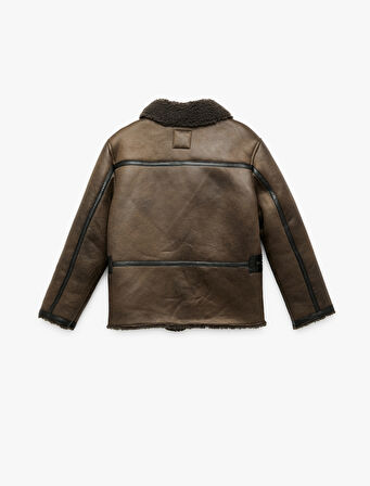 Fermuarlı İçi Peluş Astarlı Uzun Kollu Suni Süet Ceket