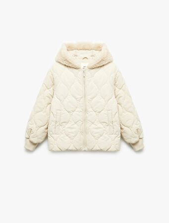 Uzun Kollu Polar Astarlı Fermuarlı Kapitone Kapşonlu Mont