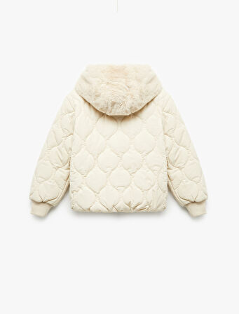 Uzun Kollu Polar Astarlı Fermuarlı Kapitone Kapşonlu Mont