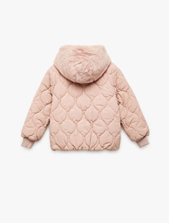 Uzun Kollu Polar Astarlı Fermuarlı Kapitone Kapşonlu Mont