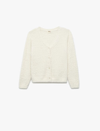 V Yaka Düğmeli Uzun Kollu Basic Hırka