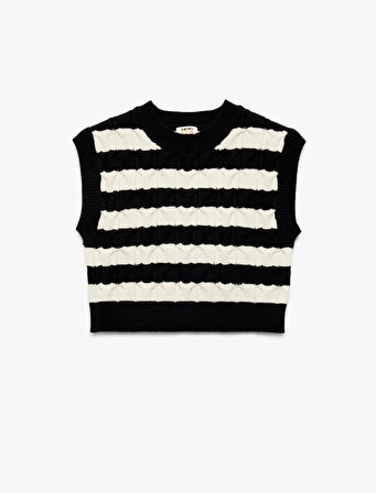 Kolsuz Bisiklet Yaka Viskon Karışımlı Çizgili Triko Süveter