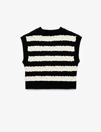 Kolsuz Bisiklet Yaka Viskon Karışımlı Çizgili Triko Süveter