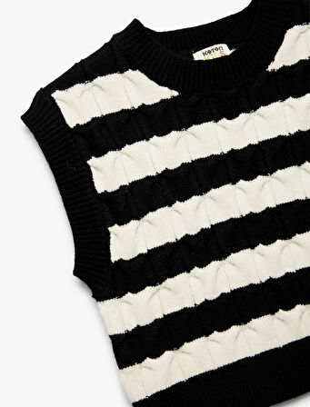 Kolsuz Bisiklet Yaka Viskon Karışımlı Çizgili Triko Süveter